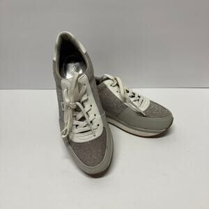 Michael Kors Monique Lace Up Trainer Sneakers Silver White Gray Womens Size 7.5